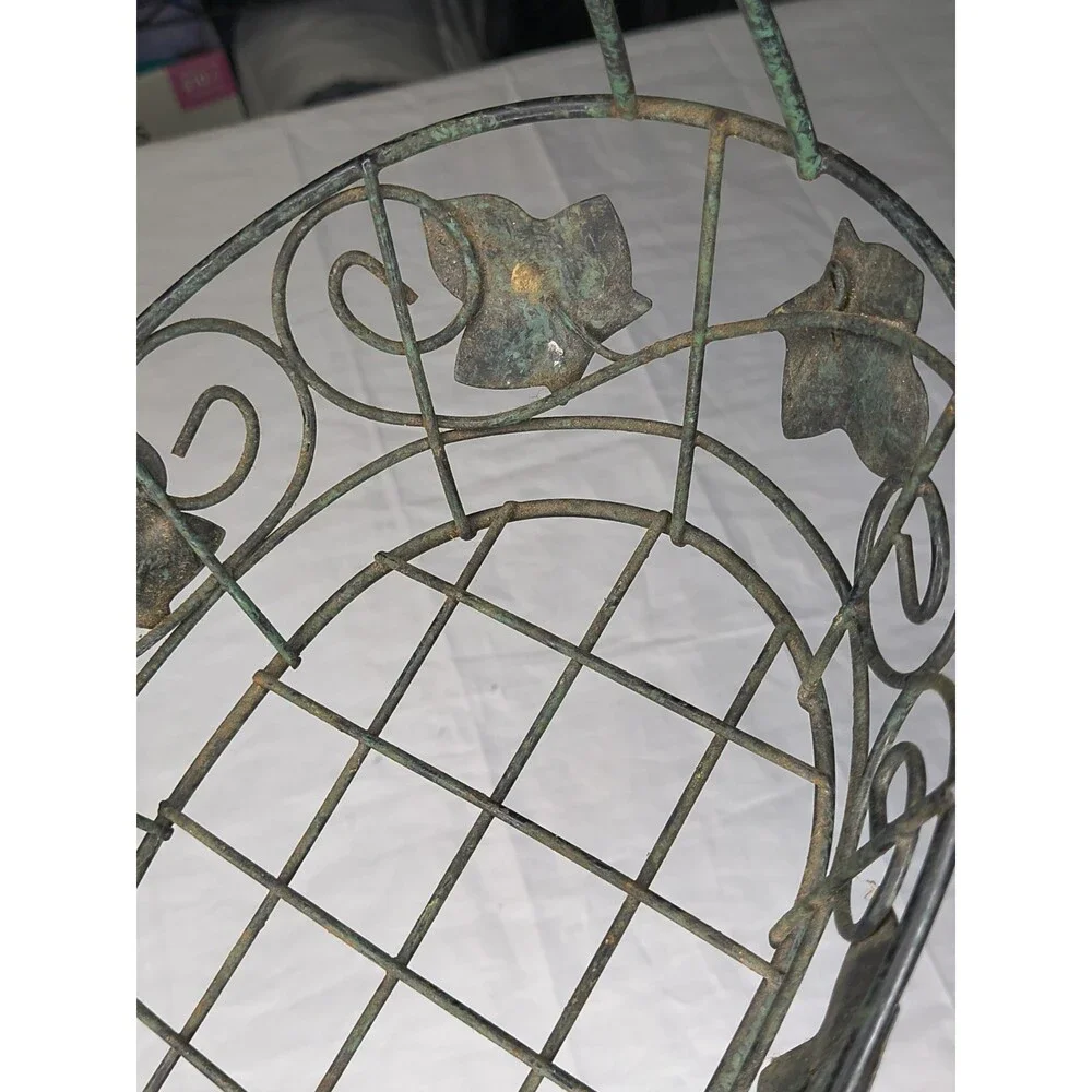 Decorative Wire Basket With Antique Green Leaf Accents Center Piece Egg Gather